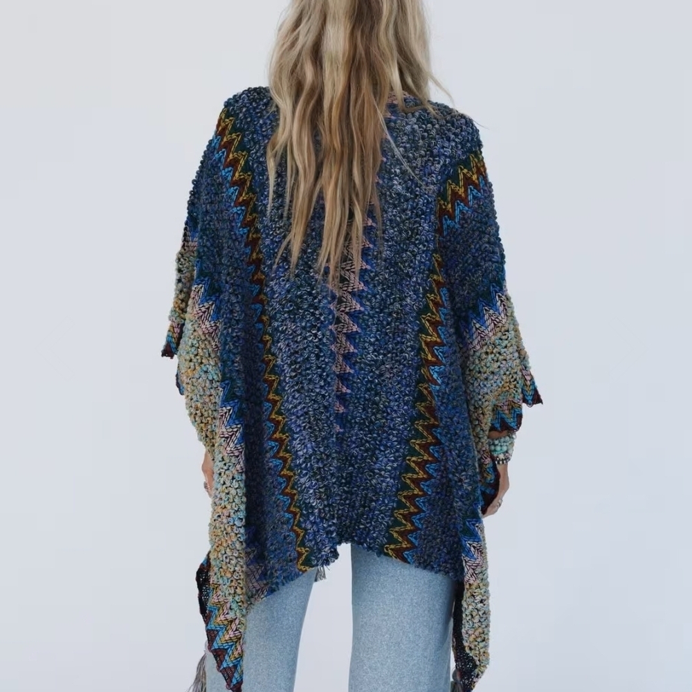 Three Bird Nest Multicolor Zigzag Knit Cardigan - Blue, Teal, Pink, Yellow - Picture 8 of 12